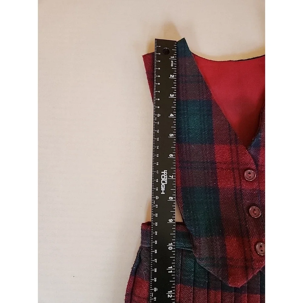 VTG Archie‎ Brown & Son Pleated Skirt Vest Holiday Preppy Red Green Plaid Girl 8